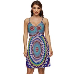 Illustration Kaleidoscope Geometric Circles V-neck Pocket Summer Dress  by Wegoenart