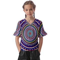 Illustration Kaleidoscope Geometric Circles Kids  V-neck Horn Sleeve Blouse by Wegoenart