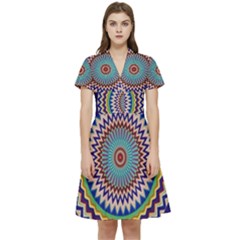 Illustration Kaleidoscope Geometric Circles Short Sleeve Waist Detail Dress by Wegoenart