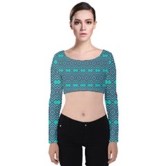 Chevron Zigzag Pattern Velvet Long Sleeve Crop Top by Wegoenart