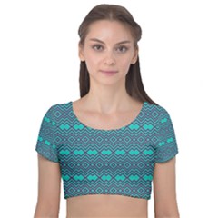 Chevron Zigzag Pattern Velvet Short Sleeve Crop Top  by Wegoenart