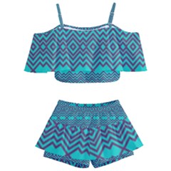 Chevron Zigzag Pattern Kids  Off Shoulder Skirt Bikini by Wegoenart