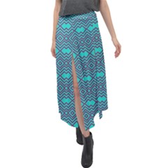 Chevron Zigzag Pattern Velour Split Maxi Skirt by Wegoenart