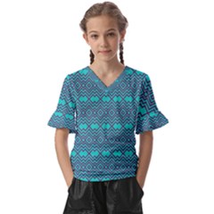 Chevron Zigzag Pattern Kids  V-neck Horn Sleeve Blouse by Wegoenart