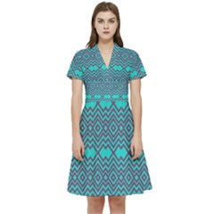 Chevron Zigzag Pattern Short Sleeve Waist Detail Dress by Wegoenart