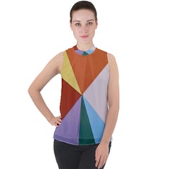 Colorful Paper Art Materials Mock Neck Chiffon Sleeveless Top by Wegoenart