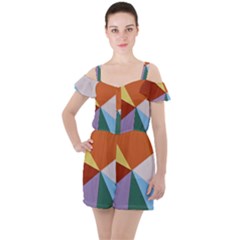 Colorful Paper Art Materials Ruffle Cut Out Chiffon Playsuit by Wegoenart