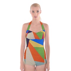 Illustration Colored Paper Abstract Background Boyleg Halter Swimsuit  by Wegoenart