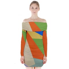 Illustration Colored Paper Abstract Background Long Sleeve Off Shoulder Dress by Wegoenart