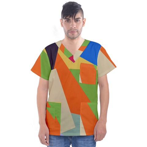 Illustration Colored Paper Abstract Background Men s V-neck Scrub Top by Wegoenart