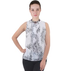 Im Fourth Dimension Black White 34 Mock Neck Chiffon Sleeveless Top by imanmulyana