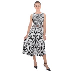 Im Fourth Dimension Black White 40 Midi Tie-back Chiffon Dress