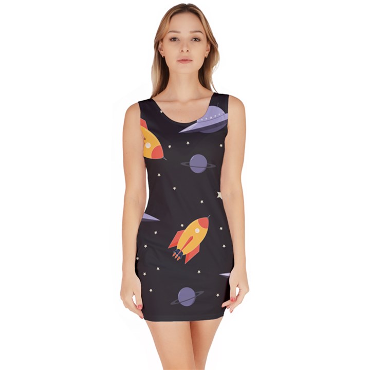 Cosmos Rocket Spaceships Ufo Bodycon Dress