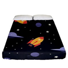 Cosmos Rocket Spaceships Ufo Fitted Sheet (queen Size) by Wegoenart