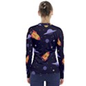 Cosmos Rocket Spaceships Ufo V-Neck Long Sleeve Top View2