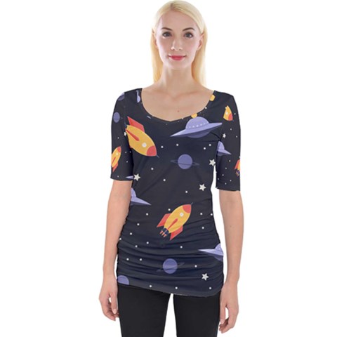 Cosmos Rocket Spaceships Ufo Wide Neckline Tee by Wegoenart