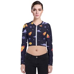 Cosmos Rocket Spaceships Ufo Long Sleeve Zip Up Bomber Jacket by Wegoenart