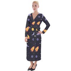 Cosmos Rocket Spaceships Ufo Velvet Maxi Wrap Dress by Wegoenart