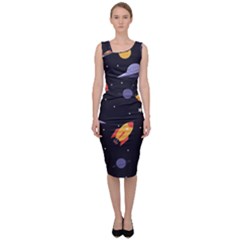 Cosmos Rocket Spaceships Ufo Sleeveless Pencil Dress by Wegoenart