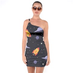 Cosmos Rocket Spaceships Ufo One Soulder Bodycon Dress by Wegoenart