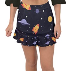 Cosmos Rocket Spaceships Ufo Fishtail Mini Chiffon Skirt by Wegoenart