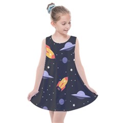 Cosmos Rocket Spaceships Ufo Kids  Summer Dress by Wegoenart