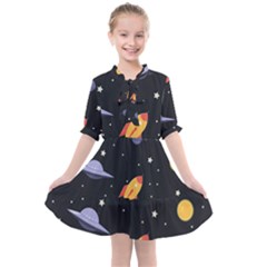 Cosmos Rocket Spaceships Ufo Kids  All Frills Chiffon Dress by Wegoenart