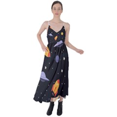 Cosmos Rocket Spaceships Ufo Tie Back Maxi Dress by Wegoenart