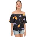 Cosmos Rocket Spaceships Ufo Off Shoulder Short Sleeve Top View1