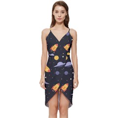 Cosmos Rocket Spaceships Ufo Wrap Frill Dress by Wegoenart