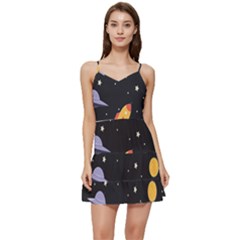 Cosmos Rocket Spaceships Ufo Short Frill Dress by Wegoenart