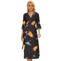 Cosmos Rocket Spaceships Ufo Midsummer Wrap Dress by Wegoenart