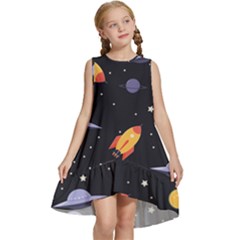 Cosmos Rocket Spaceships Ufo Kids  Frill Swing Dress by Wegoenart