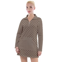 Brown Square Squares Template Background Diamond Pattern Women s Long Sleeve Casual Dress by Wegoenart