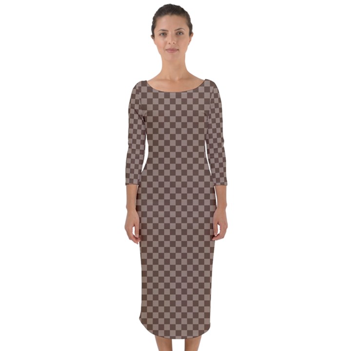 Brown Square Squares Template Background Diamond Pattern Quarter Sleeve Midi Bodycon Dress