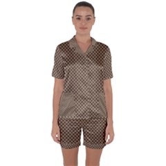 Brown Square Squares Template Background Diamond Pattern Satin Short Sleeve Pajamas Set by Wegoenart