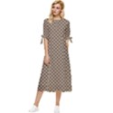 Brown Square Squares Template Background Diamond Pattern Bow Sleeve Chiffon Midi Dress View1