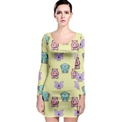 Illustration Animals Pastel Children Colorful Long Sleeve Bodycon Dress by Wegoenart