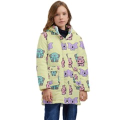 Illustration Animals Pastel Children Colorful Kid s Hooded Longline Puffer Jacket by Wegoenart