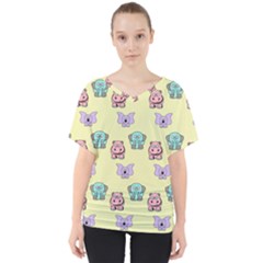 Illustration Animals Pastel Children Colorful V-neck Dolman Drape Top by Wegoenart