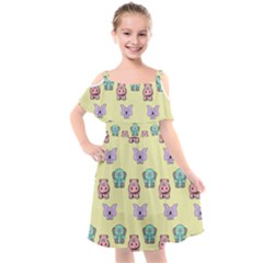 Illustration Animals Pastel Children Colorful Kids  Cut Out Shoulders Chiffon Dress by Wegoenart