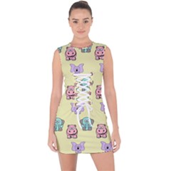 Illustration Animals Pastel Children Colorful Lace Up Front Bodycon Dress by Wegoenart