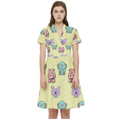 Illustration Animals Pastel Children Colorful Short Sleeve Waist Detail Dress by Wegoenart