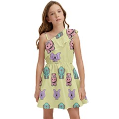 Illustration Animals Pastel Children Colorful Kids  One Shoulder Party Dress by Wegoenart