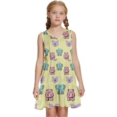 Illustration Animals Pastel Children Colorful Kids  Sleeveless Tiered Mini Dress by Wegoenart