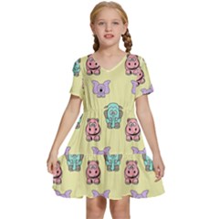 Illustration Animals Pastel Children Colorful Kids  Short Sleeve Tiered Mini Dress by Wegoenart