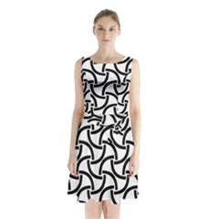 Background Monochrome Geometric Sleeveless Waist Tie Chiffon Dress by Wegoenart