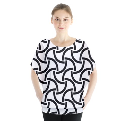 Background Monochrome Geometric Batwing Chiffon Blouse by Wegoenart