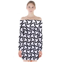 Background Monochrome Geometric Long Sleeve Off Shoulder Dress by Wegoenart