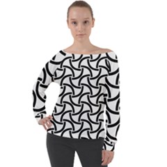 Background Monochrome Geometric Off Shoulder Long Sleeve Velour Top